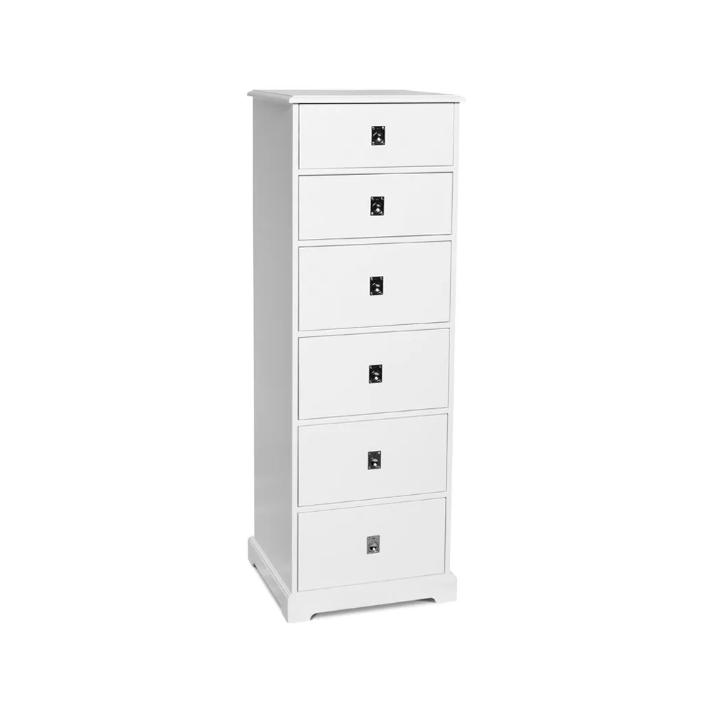 Smögen dressoir, wit, 6 smalle lades, chroom Mavis