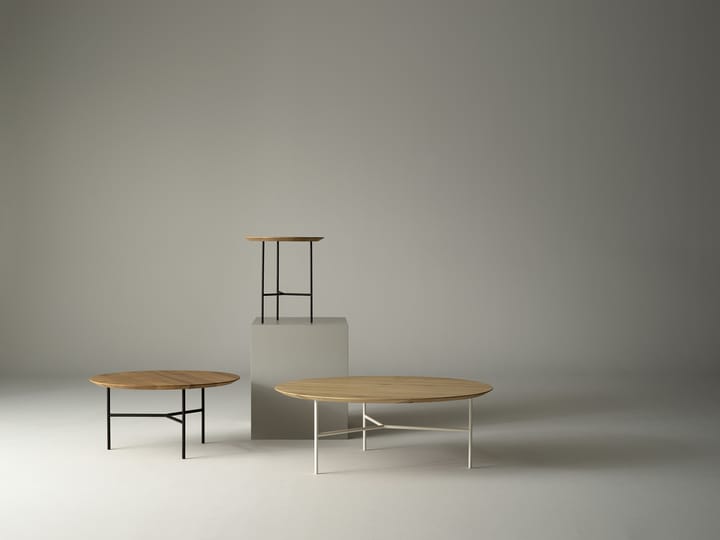 Tribeca salontafel, eiken olie rustiek, satijnchroom poten, ø80 Mavis