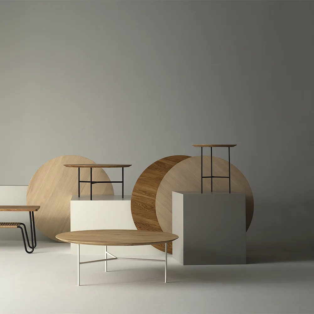 Tribeca salontafel, eiken olie rustiek, witte poten, ø110 Mavis