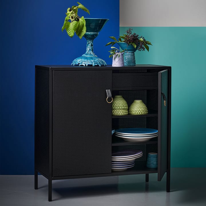 Liza kast, zwart, leren detail Maze