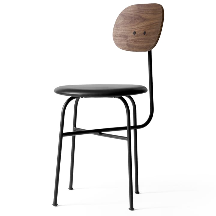 Afteroom eetstoel zwarte poten leren zitting - Walnut-20296 Pitch Black - MENU