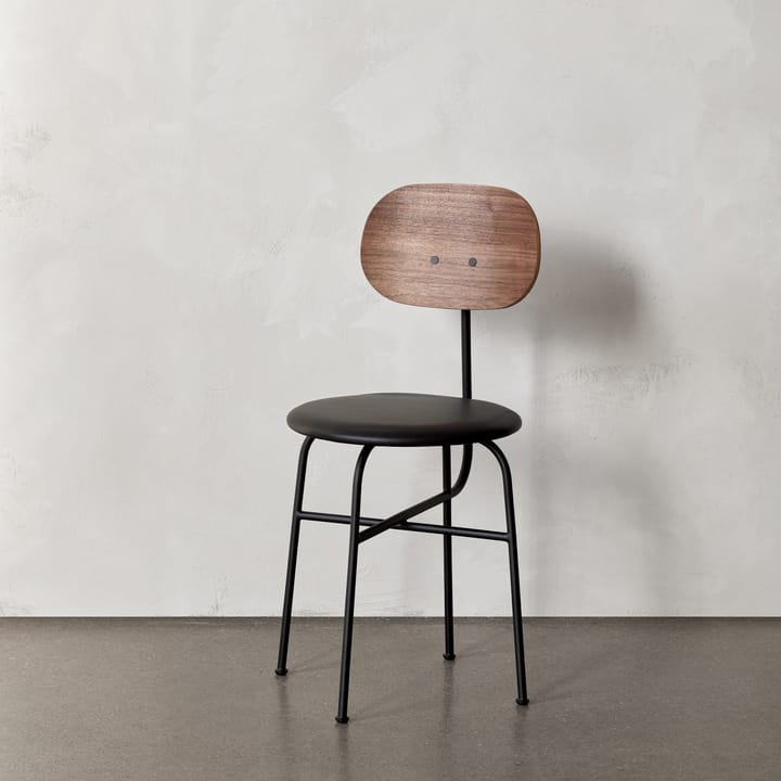 Afteroom eetstoel zwarte poten leren zitting - Walnut-20296 Pitch Black - MENU
