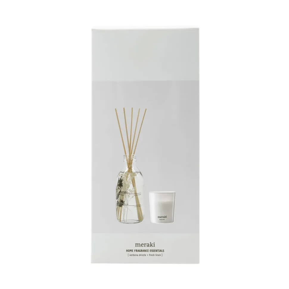 Meraki geschenkset geurstokjes en geurkaars, Verbena drizzle-fresh linen Meraki