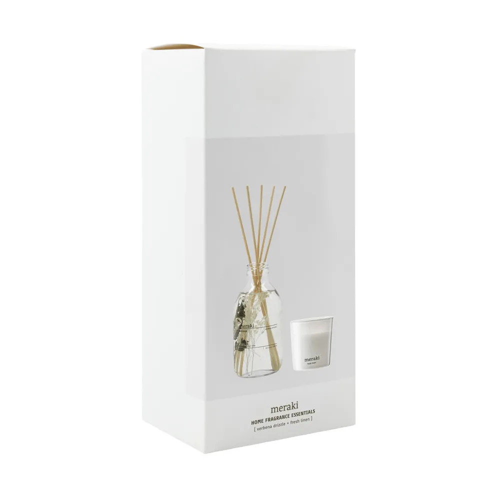 Meraki geschenkset geurstokjes en geurkaars, Verbena drizzle-fresh linen Meraki