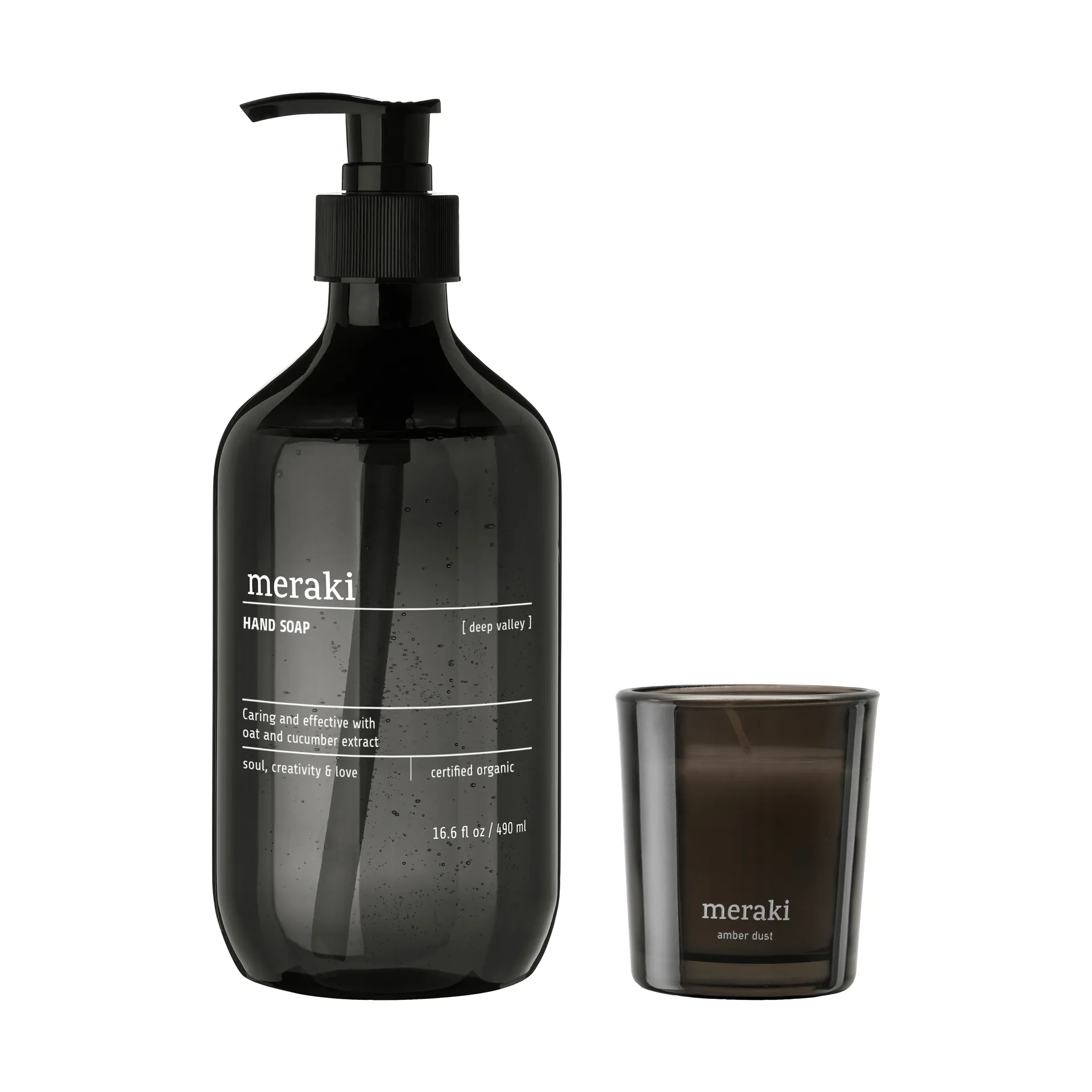 Meraki geschenkset handzeep en geurkaars, Deep valley-Amber dust Meraki