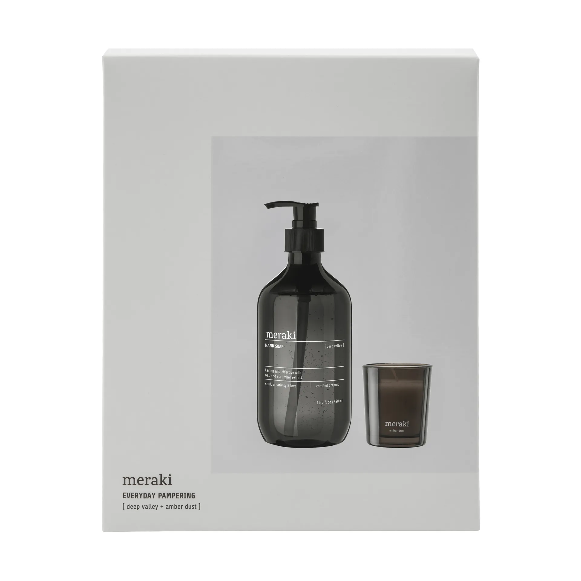 Meraki geschenkset handzeep en geurkaars, Deep valley-Amber dust Meraki