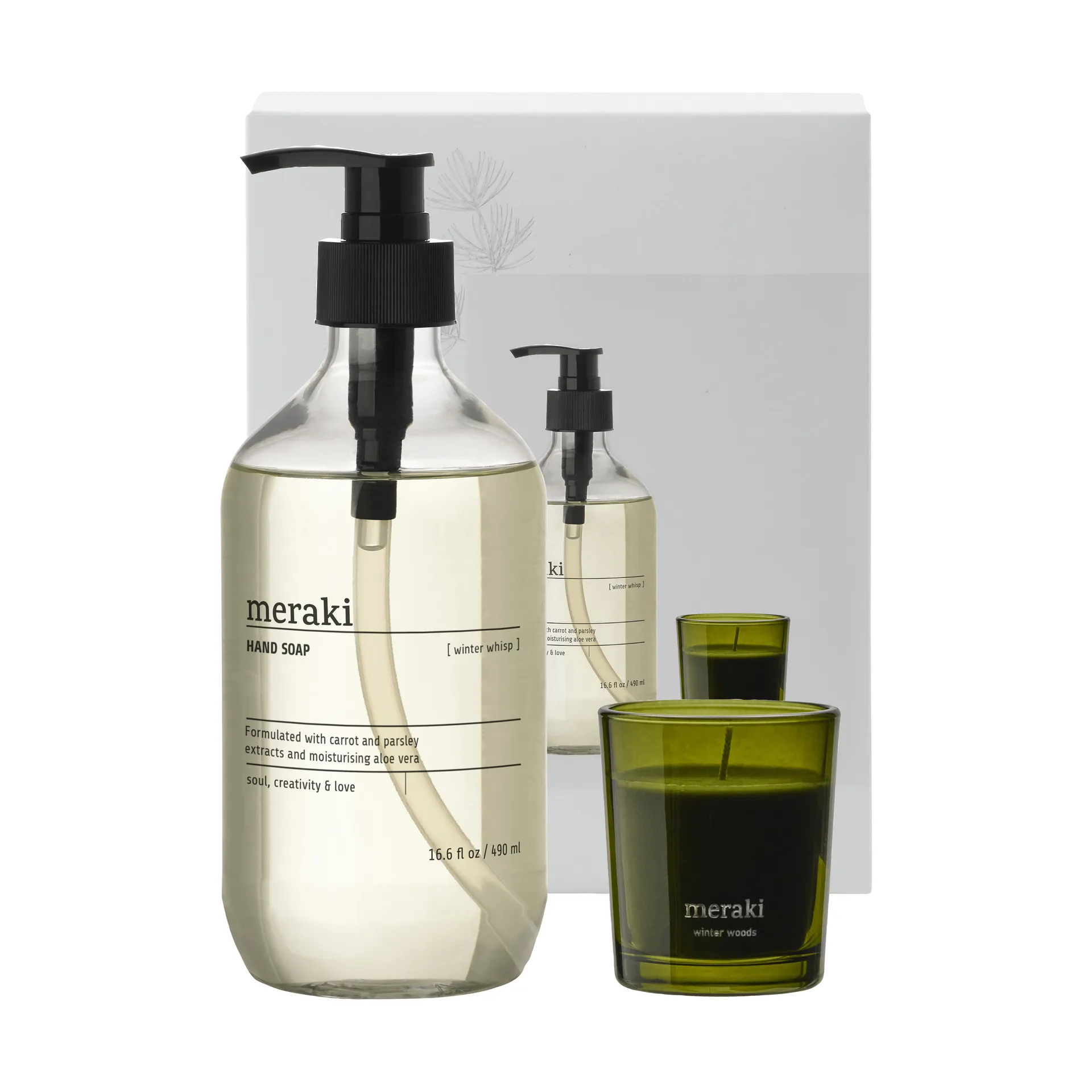 Meraki geschenkset handzeep en geurkaars, Winter Whisp, Winter Woods Meraki