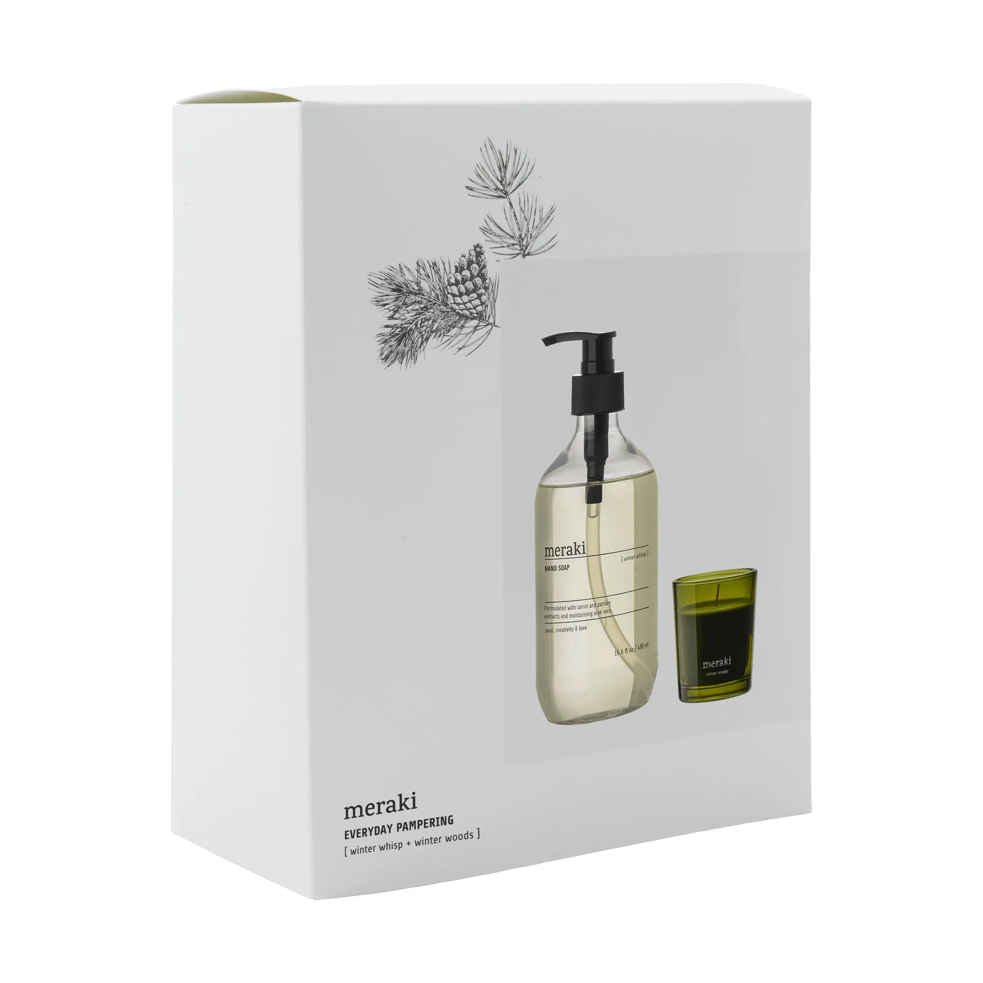 Meraki geschenkset handzeep en geurkaars, Winter Whisp, Winter Woods Meraki