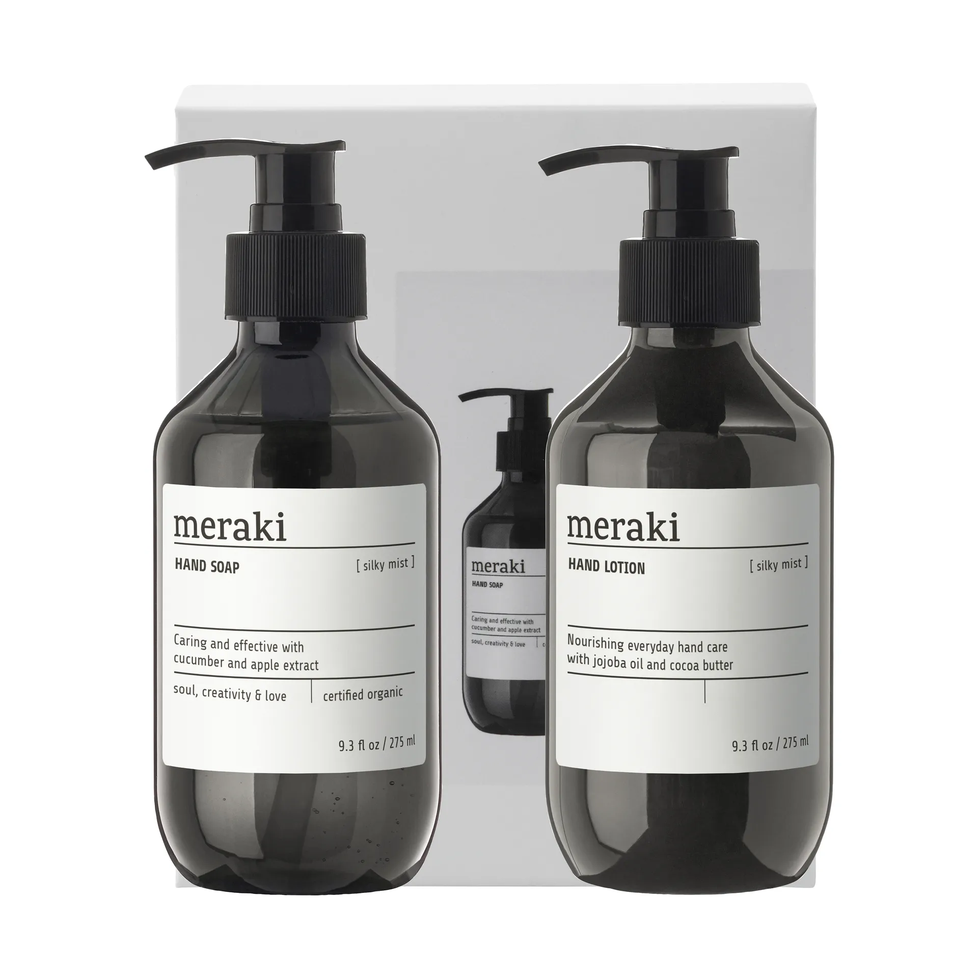 Meraki geschenkset, handzeep en handlotion, Zijdezachte Mist Meraki