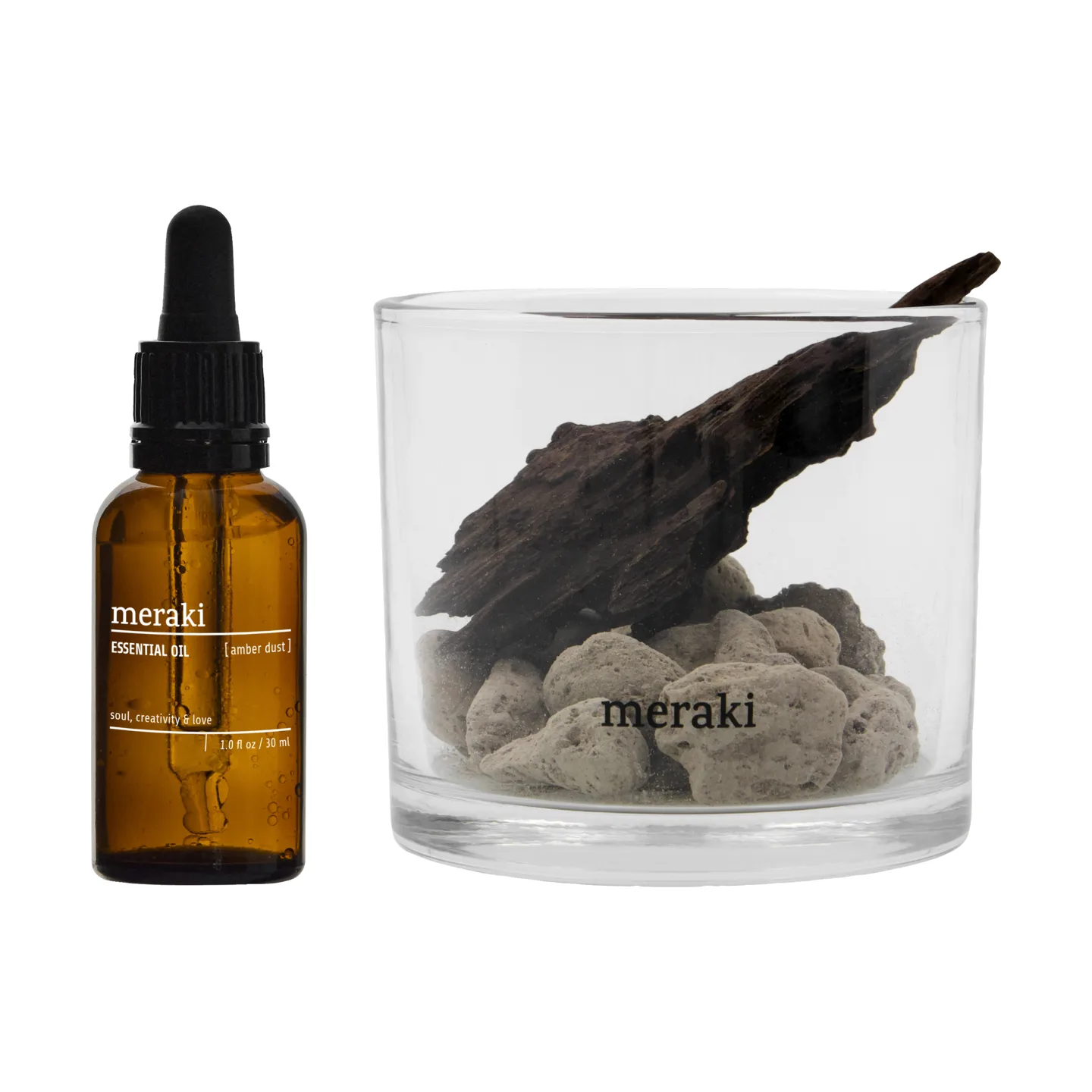 Meraki geurverspreider lavasteen en hout incl. olie, Amber dust, zwart Meraki