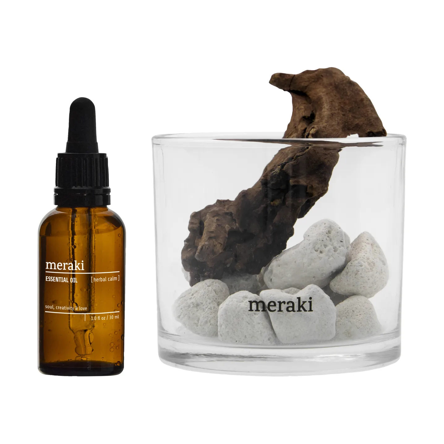 Meraki geurverspreider lavasteen en hout incl. olie, Herbal calm, wit Meraki