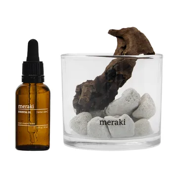 Meraki geurverspreider lavasteen en hout incl. olie - Herbal calm, wit - Meraki