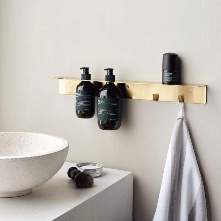 Meraki plank met flessenhanger en haak, Geborstelde messing afwerking Meraki