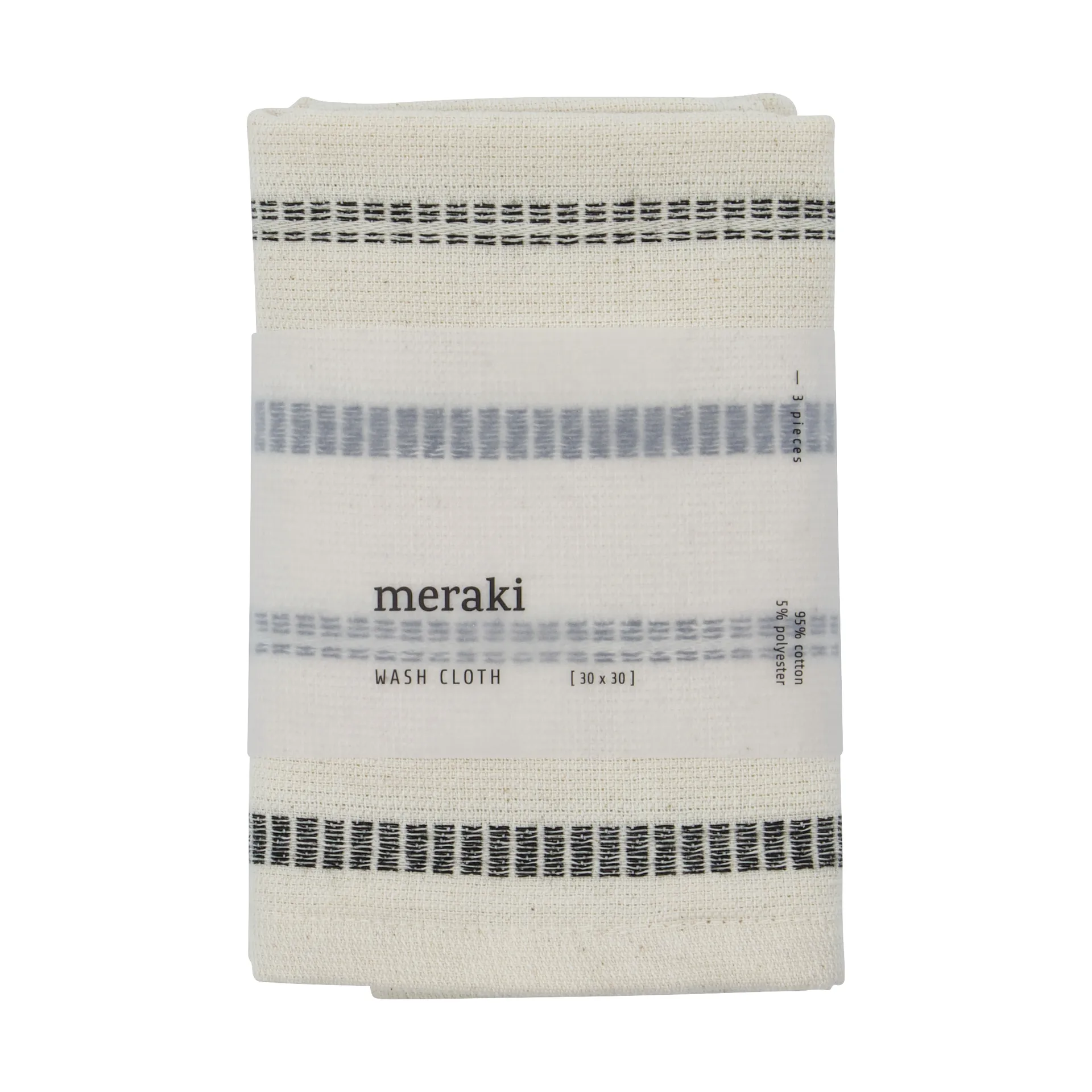 True washandje 3 stuks, Off-White-zwart Meraki