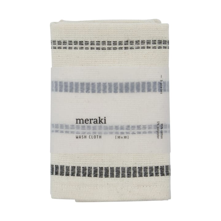 True washandje 3 stuks, Off-White-zwart Meraki