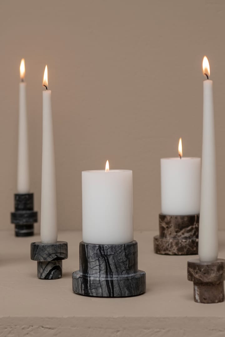Marmeren kaarsenhouder voor blokkaarsen van 6,5 cm - Zwart-grijs - Mette Ditmer