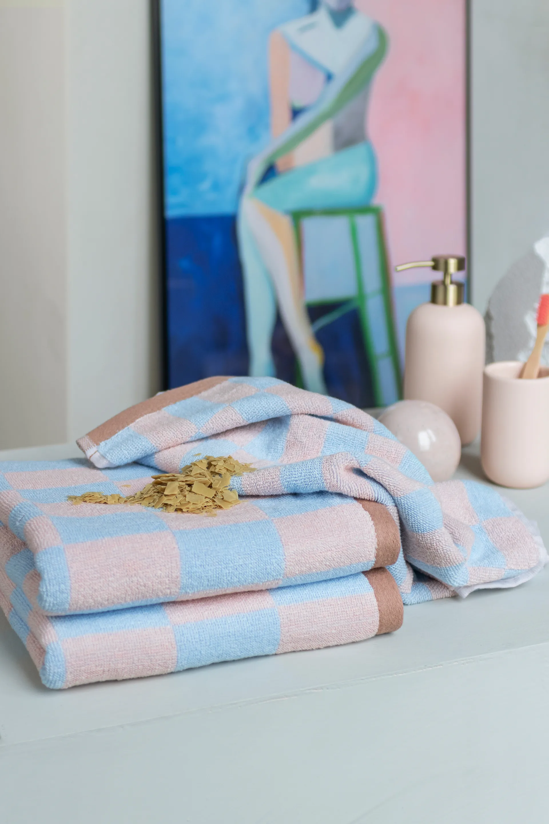 Retro handdoek 50x90 cm, Light blue Mette Ditmer