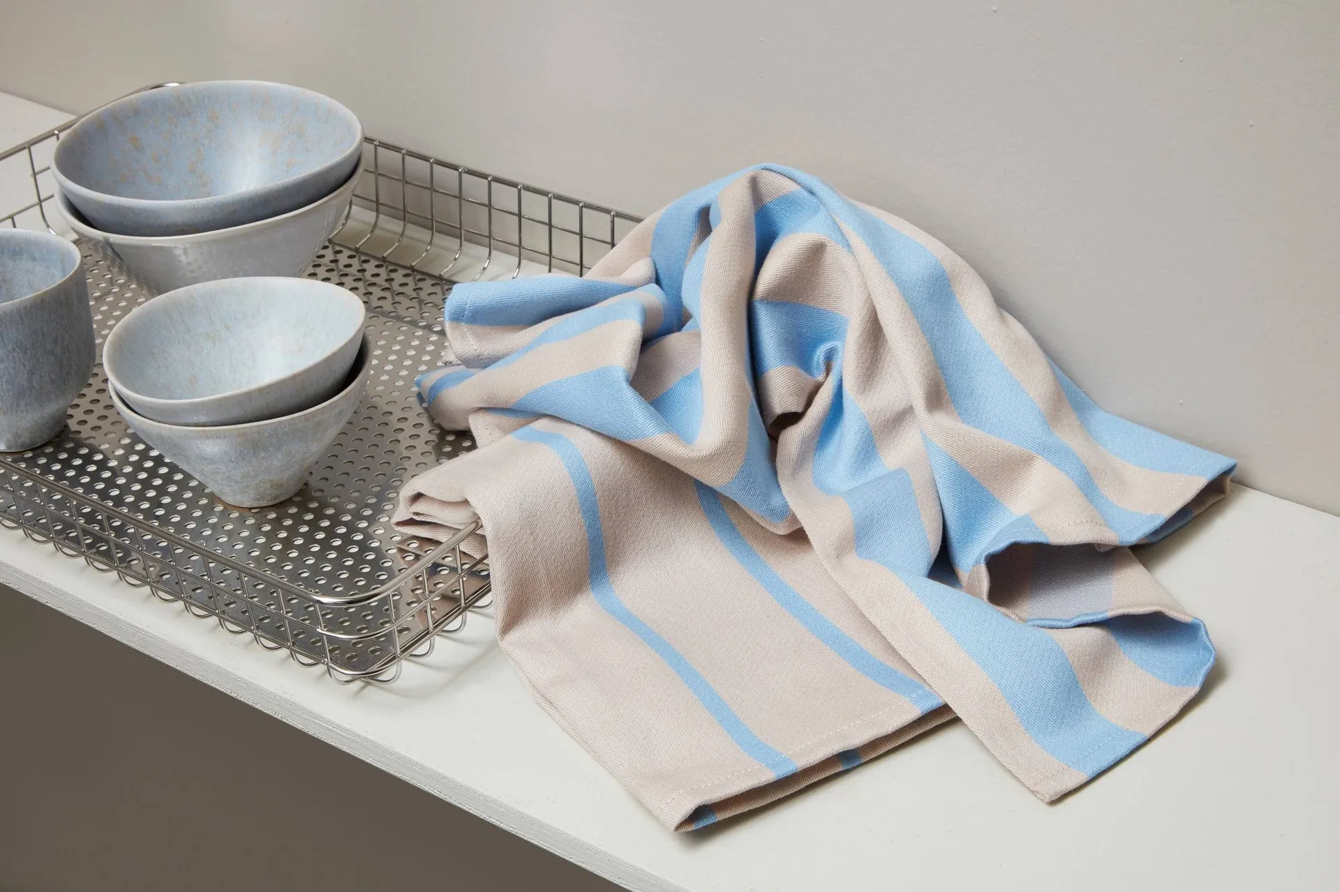 Stripes keukendoek 50x70 cm 2-pack, Blauw-Beige (blauw-beige), 50x70 cm Mette Ditmer