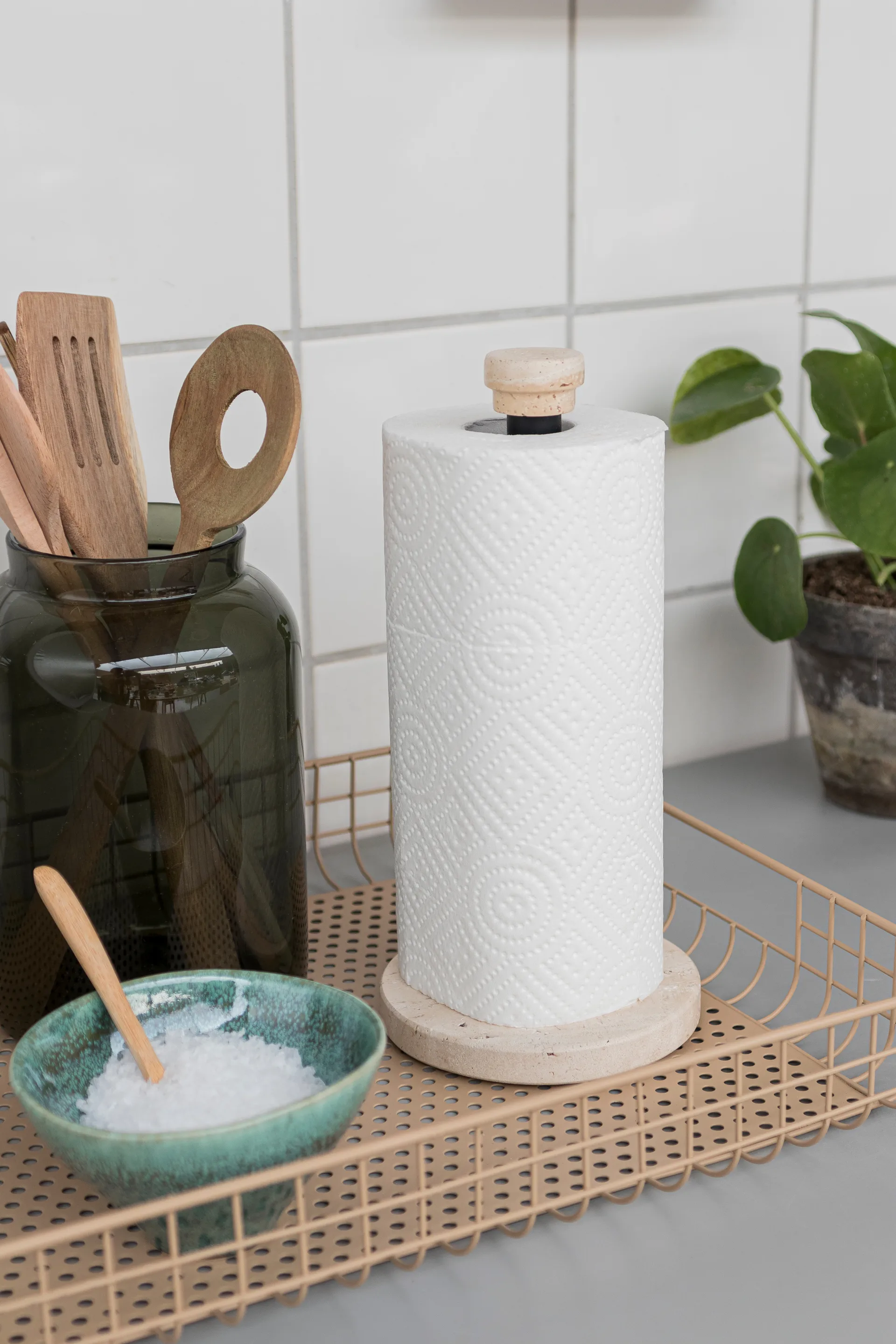 Travertine keukenpapierhouder, Linnen Mette Ditmer
