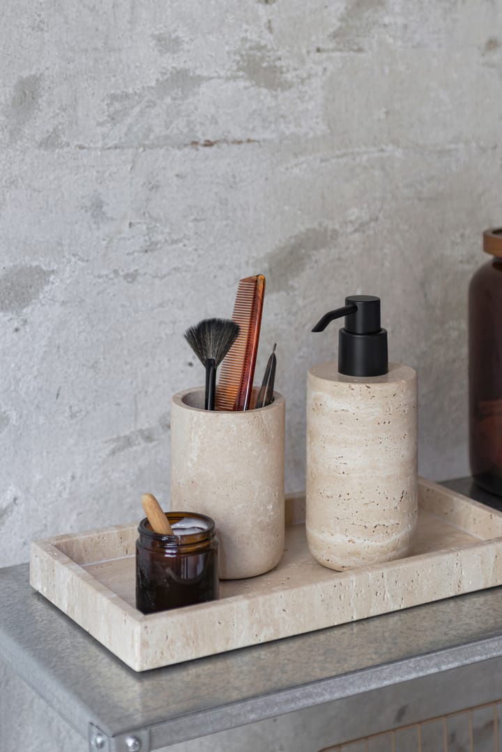 Travertine zeepdispenser 17,5 cm, Linnen Mette Ditmer