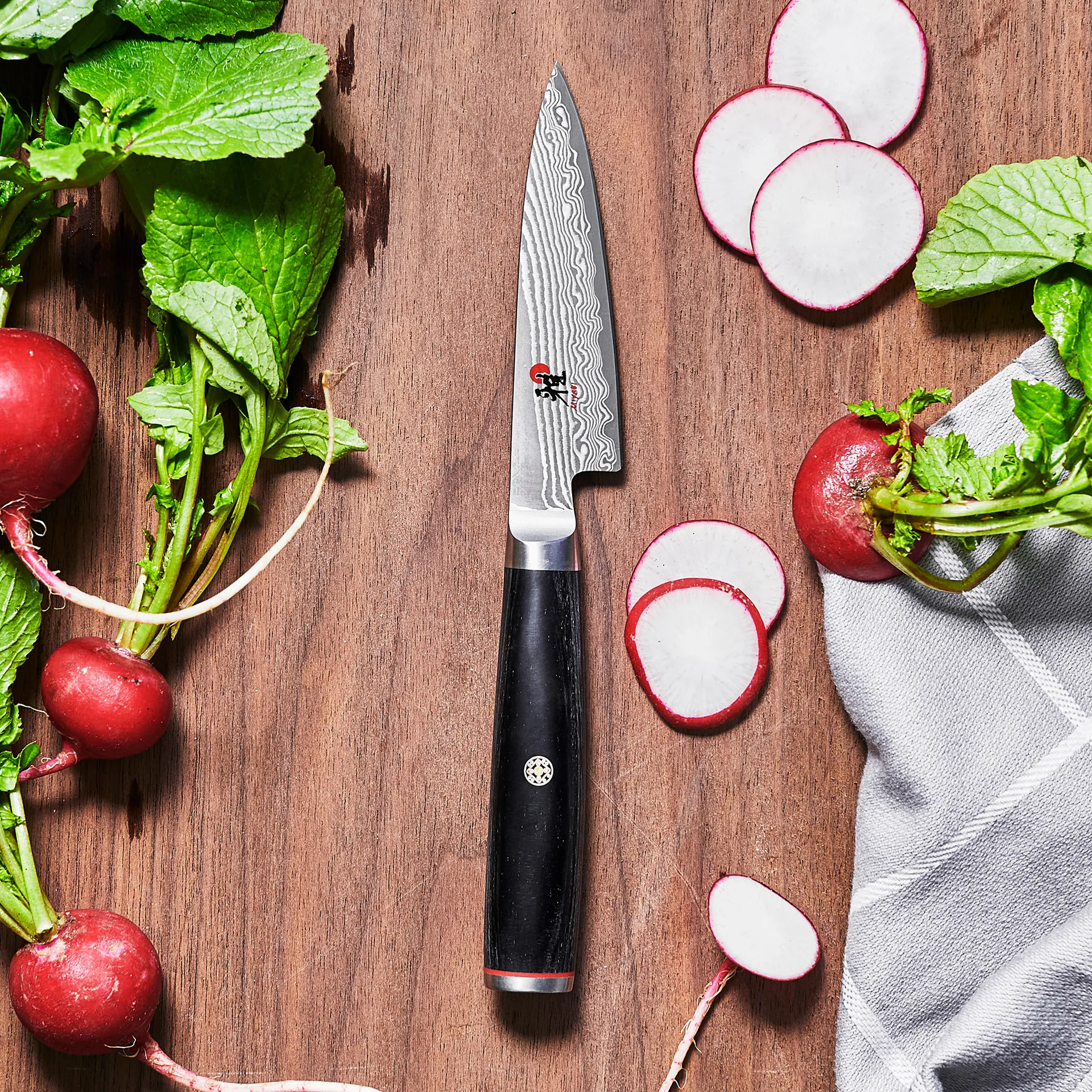 Raw 5000FCD shotoh schaalmes 9 cm, Damascus-zwart Miyabi