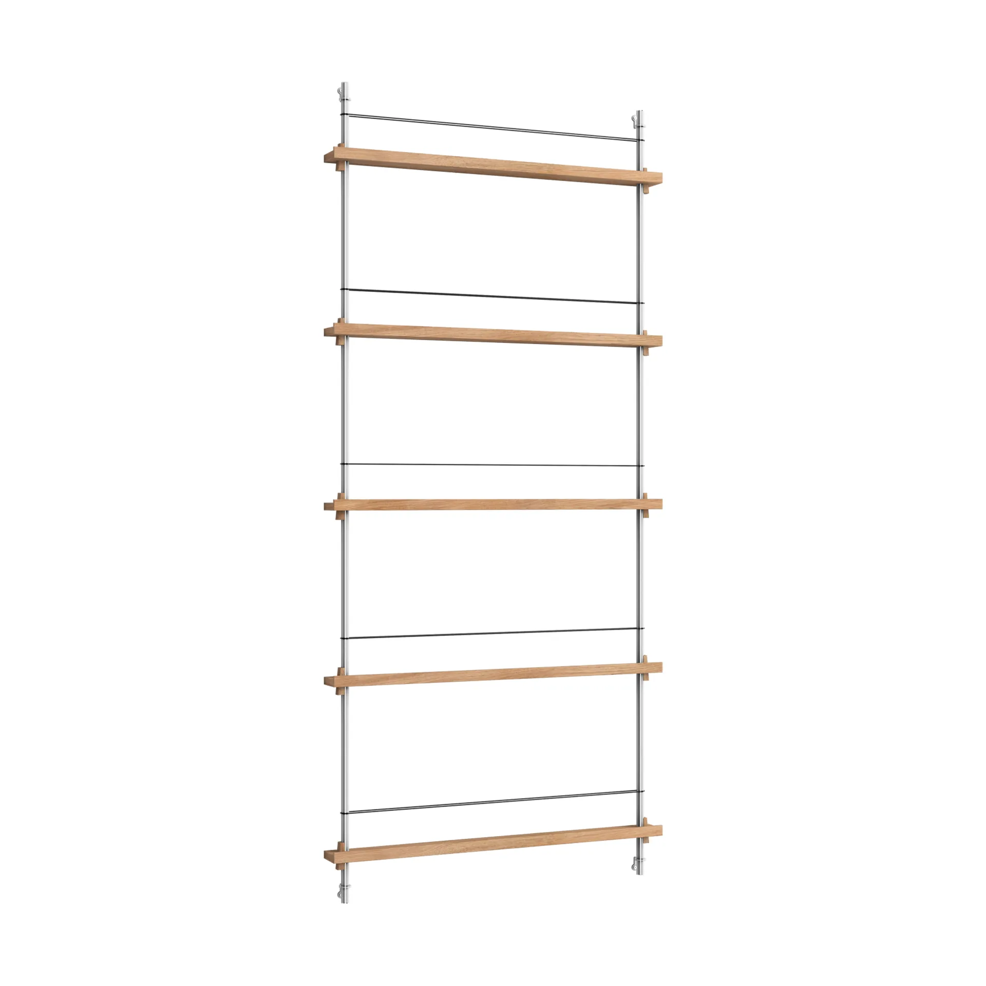 Magazine Shelving tijdschriftrek, Eiken-roestvrij staal, 85x180x7 cm, MS.180.1 MOEBE