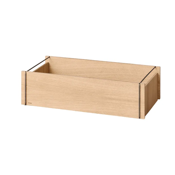 Moebe opbergdoos - Geolied eiken-roestvrij staal, low, 16,5x60x31 cm - MOEBE