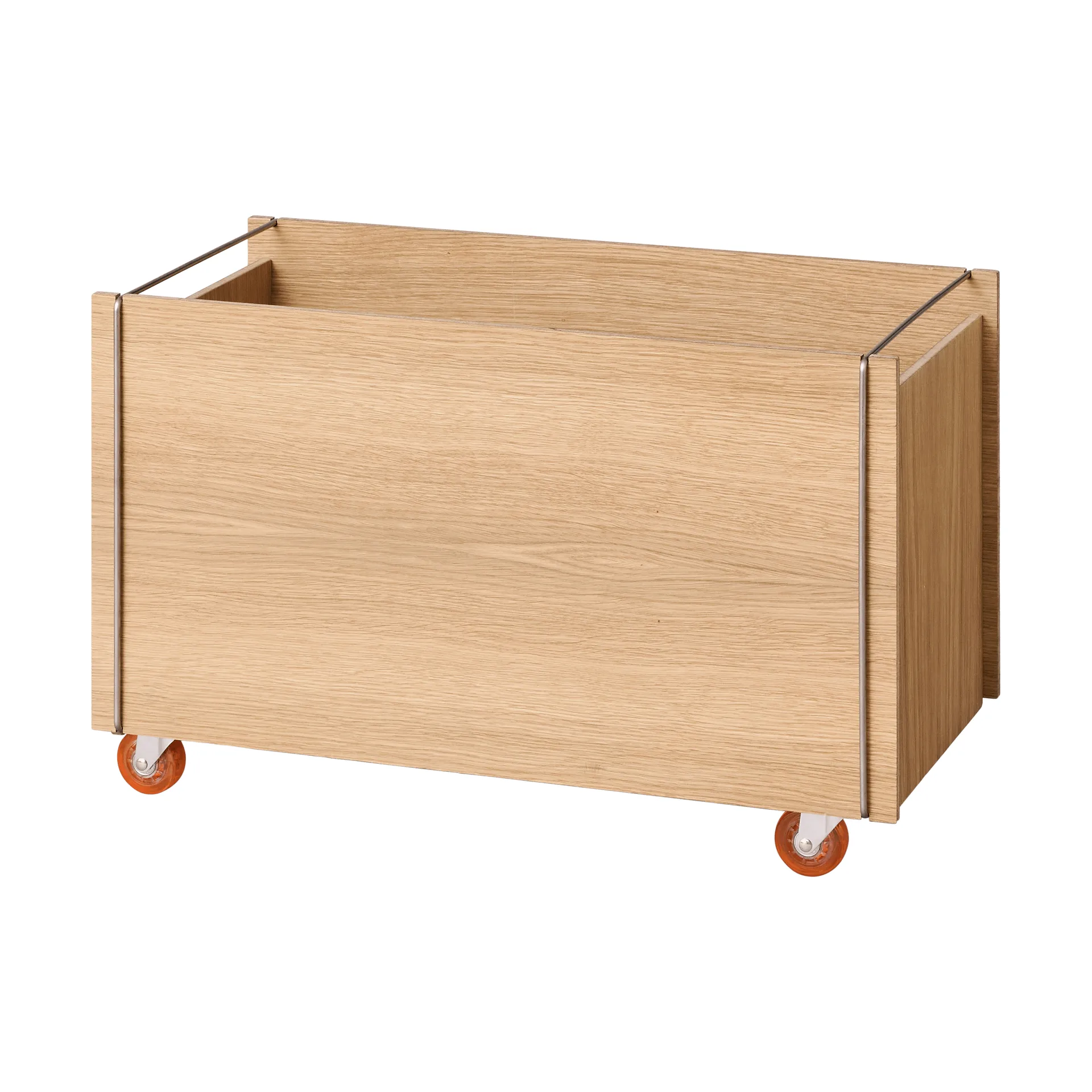 Moebe opbergdoos, Geolied eiken-roestvrij staal, met wielen, 33x60x31 cm MOEBE