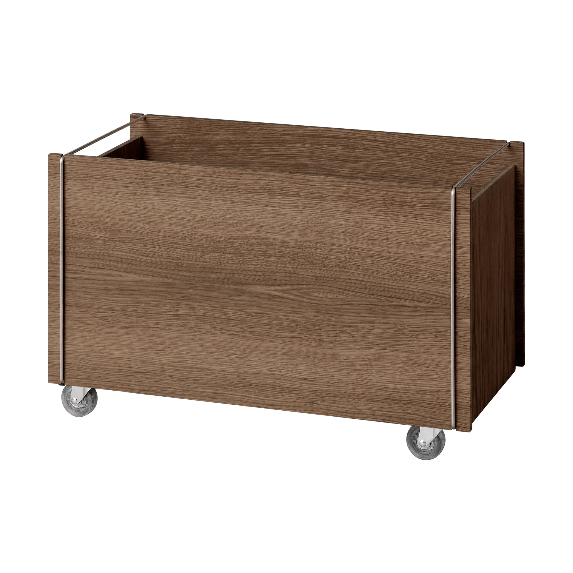 Moebe opbergdoos, Gerookt eiken-roestvrij staal, met wielen, 33x60x31 cm MOEBE