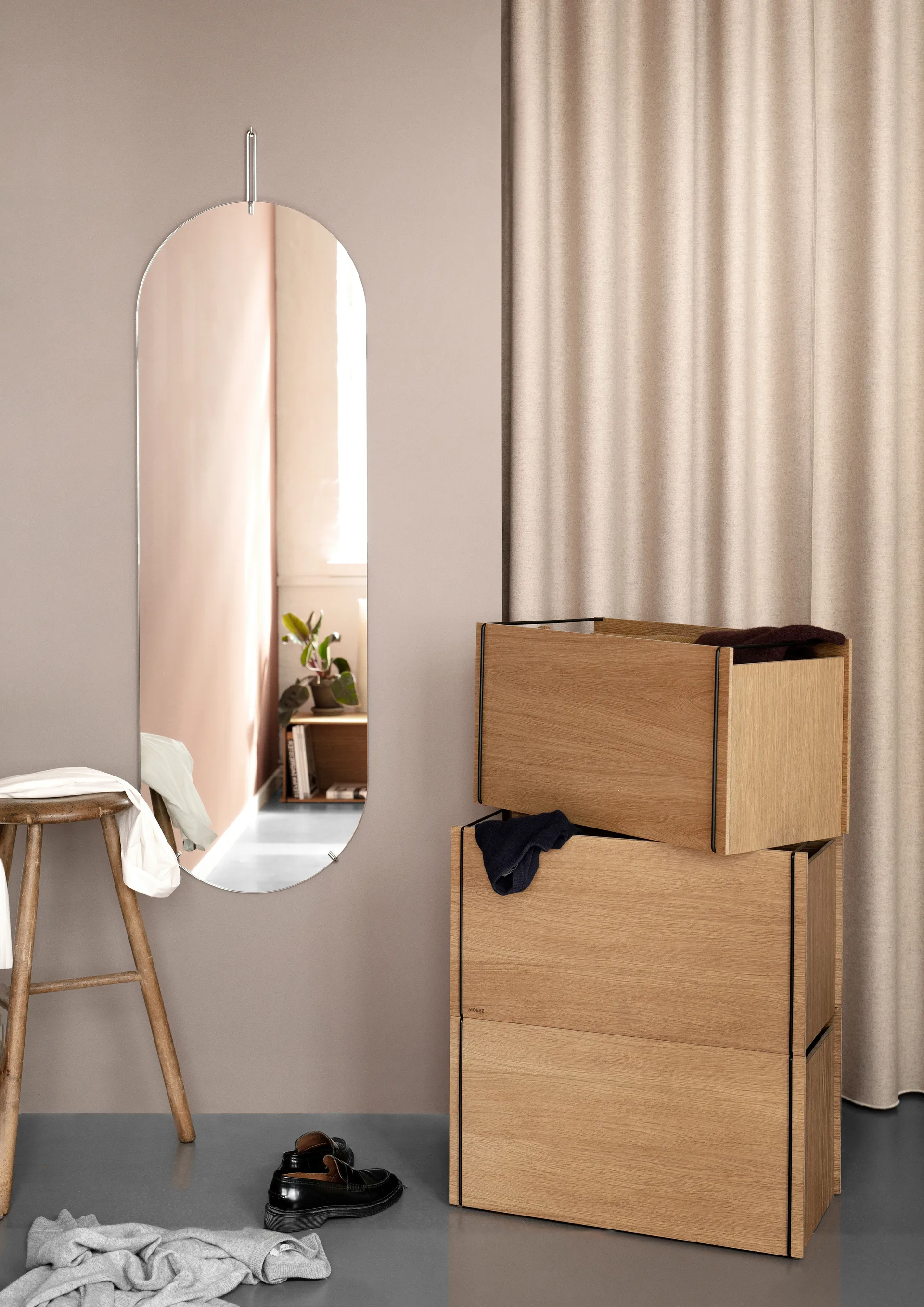 Opbergdoos eikenhout 33x60 cm, Wood, black MOEBE