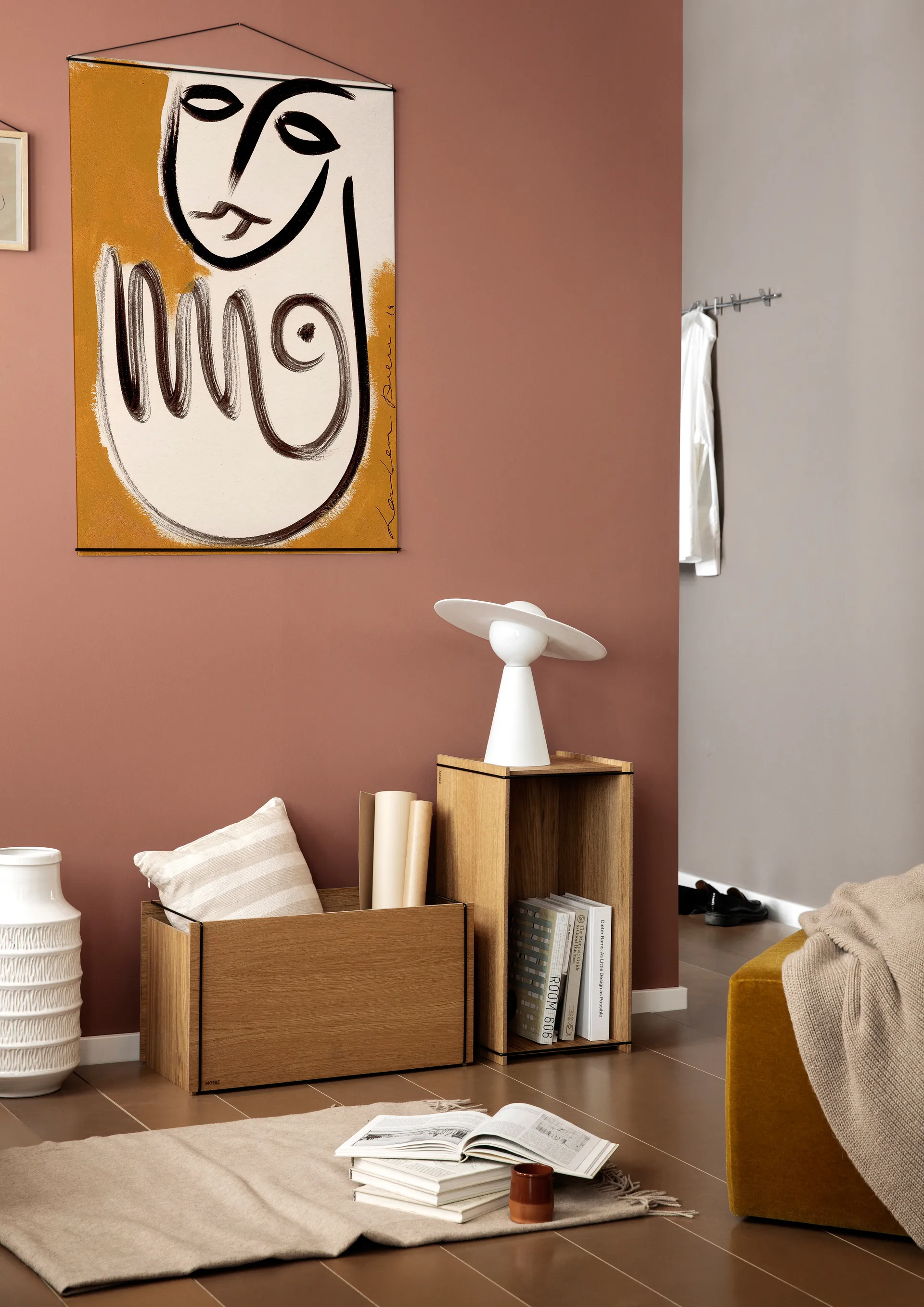 Opbergdoos eikenhout 33x60 cm, Wood, black MOEBE