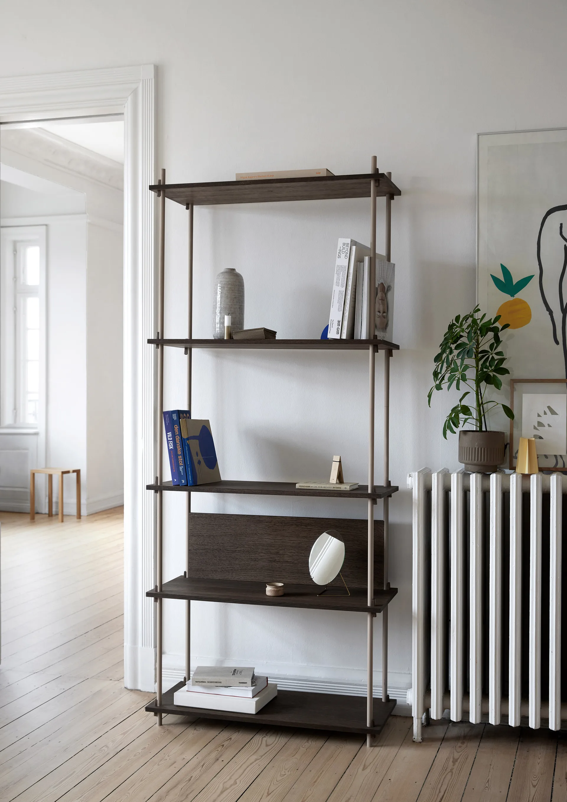 Shelving System classic plankenkast, Gerookt eiken-warmgrijs, 86x115x35 cm, S.115.1.A MOEBE