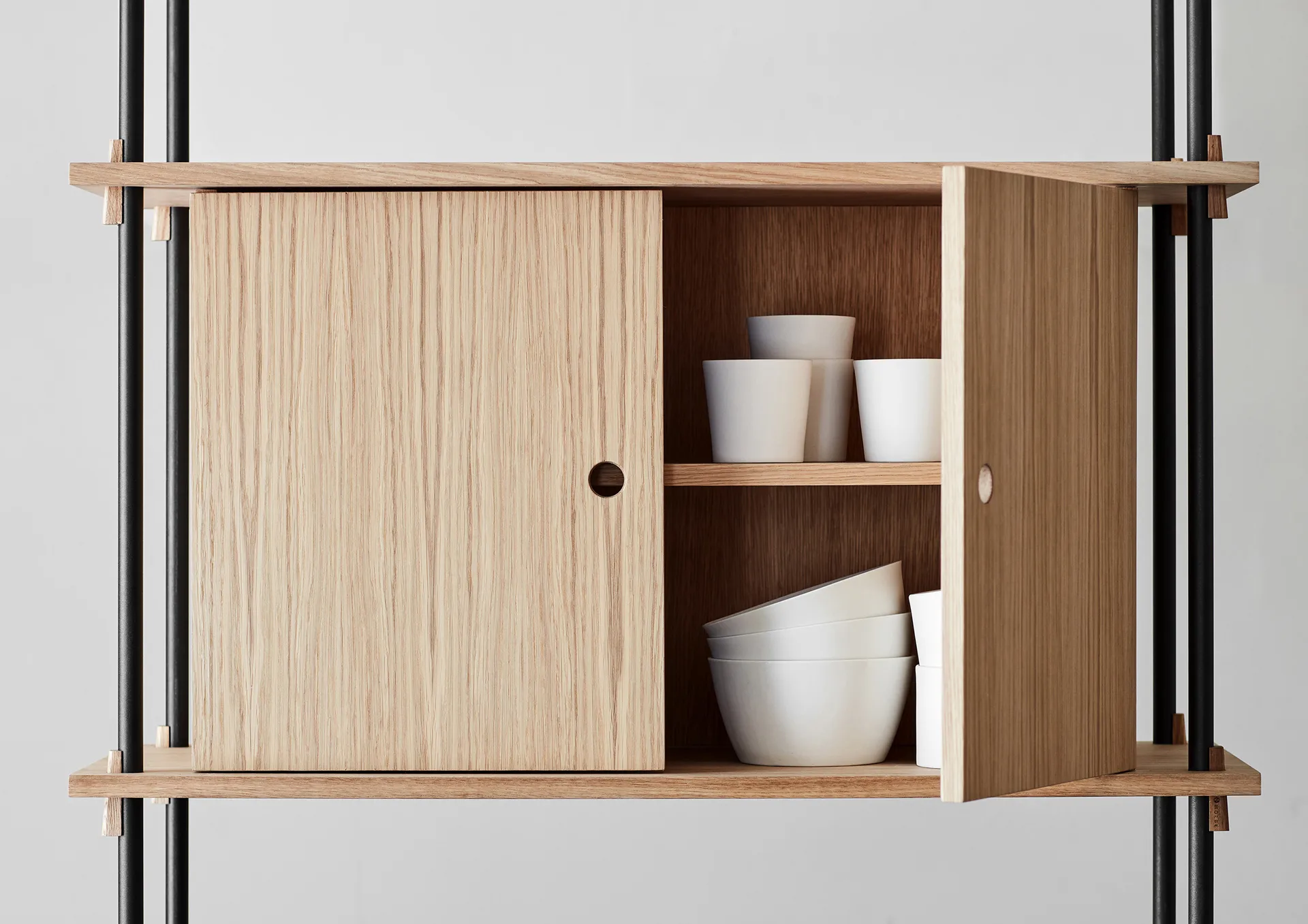 Shelving System plank met kast, Eiken-warmgrijs, 163x200x35 cm, S.200.2.C MOEBE