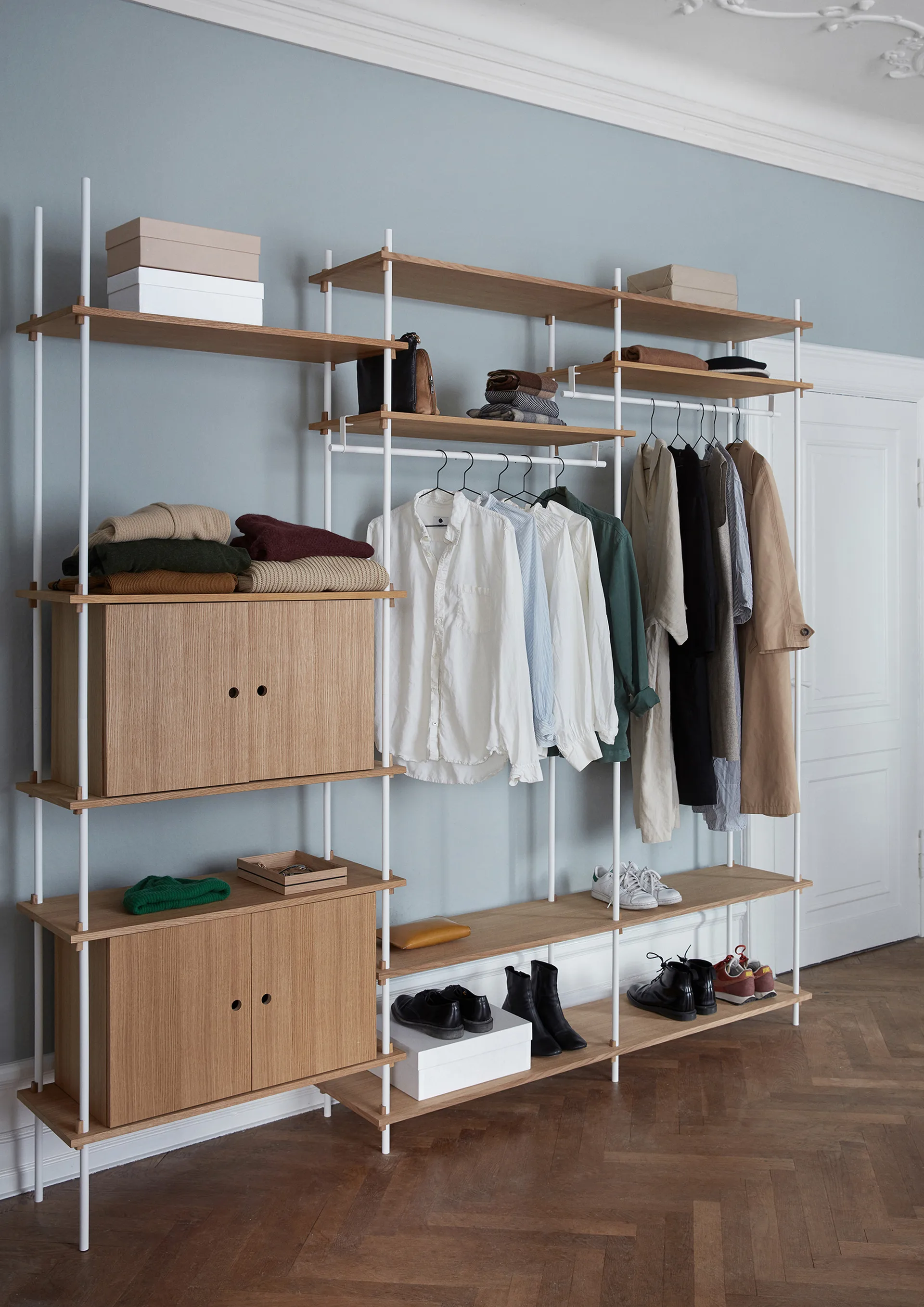 Shelving System plank met kast, Eiken-warmgrijs, 163x85x35 cm, S.85.2.C MOEBE