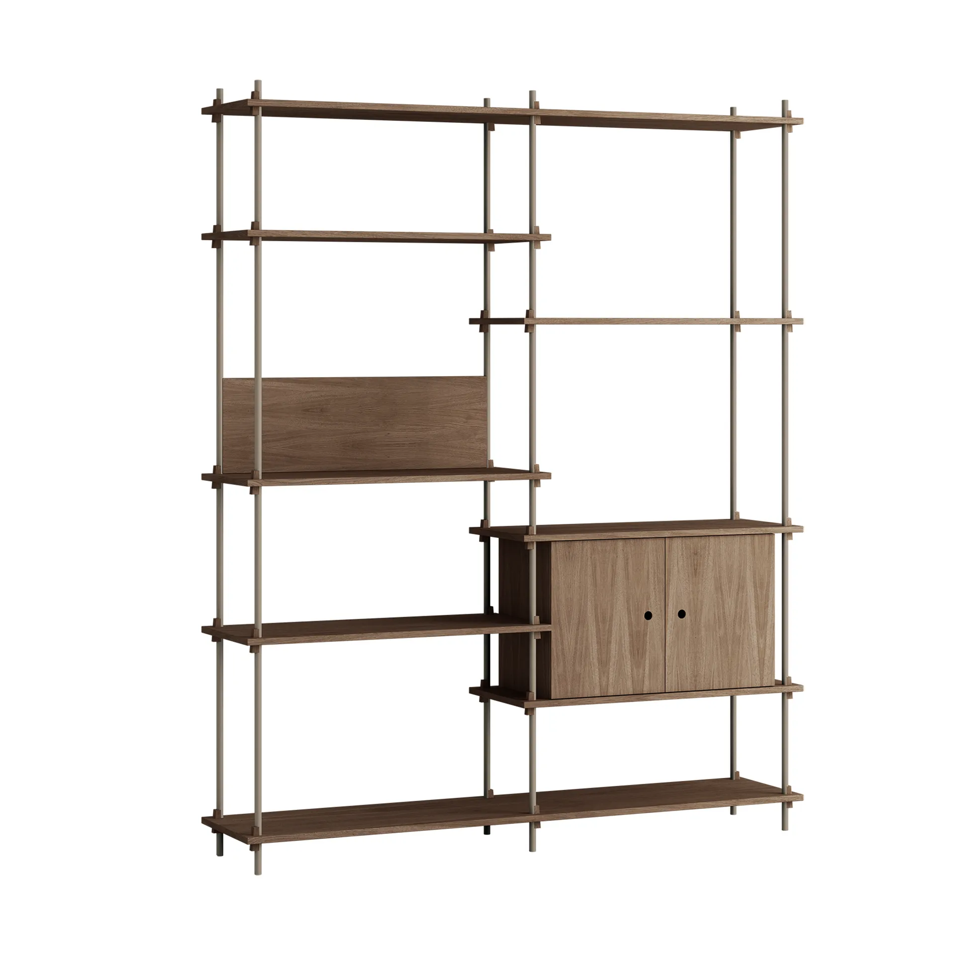 Shelving System plank met kast, Gerookt eiken-warmgrijs, 163x200x35 cm, S.200.2.C MOEBE
