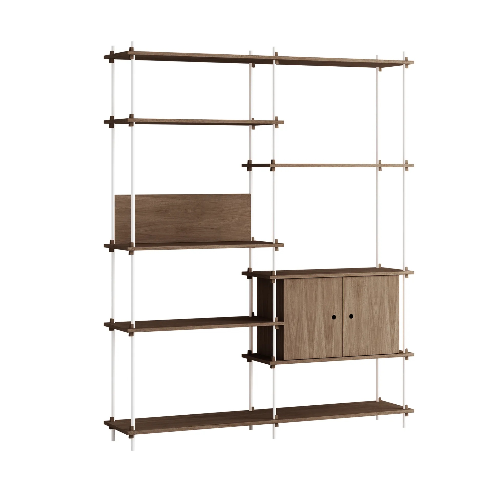 Shelving System plank met kast, Gerookt eiken-wit, 163x200x35 cm, S.200.2.C MOEBE