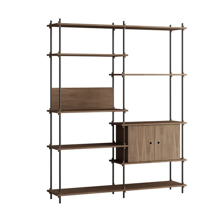 Shelving System plank met kast - Gerookt eiken-zwart, 163x200x35 cm, S.200.2.C - MOEBE