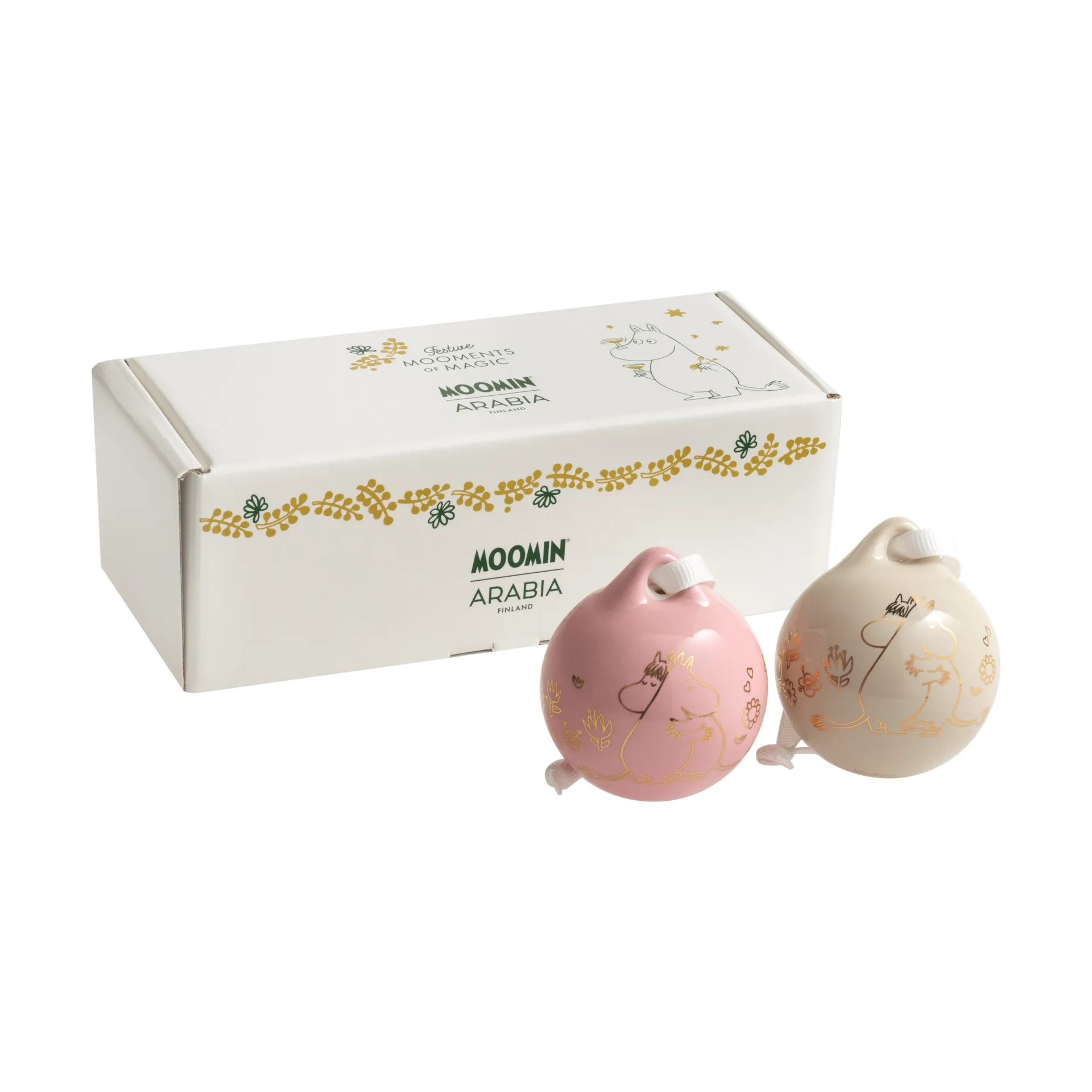 Kärlek Mumin kerstbal, Goud, 5 cm, 2-pack Moomin Arabia