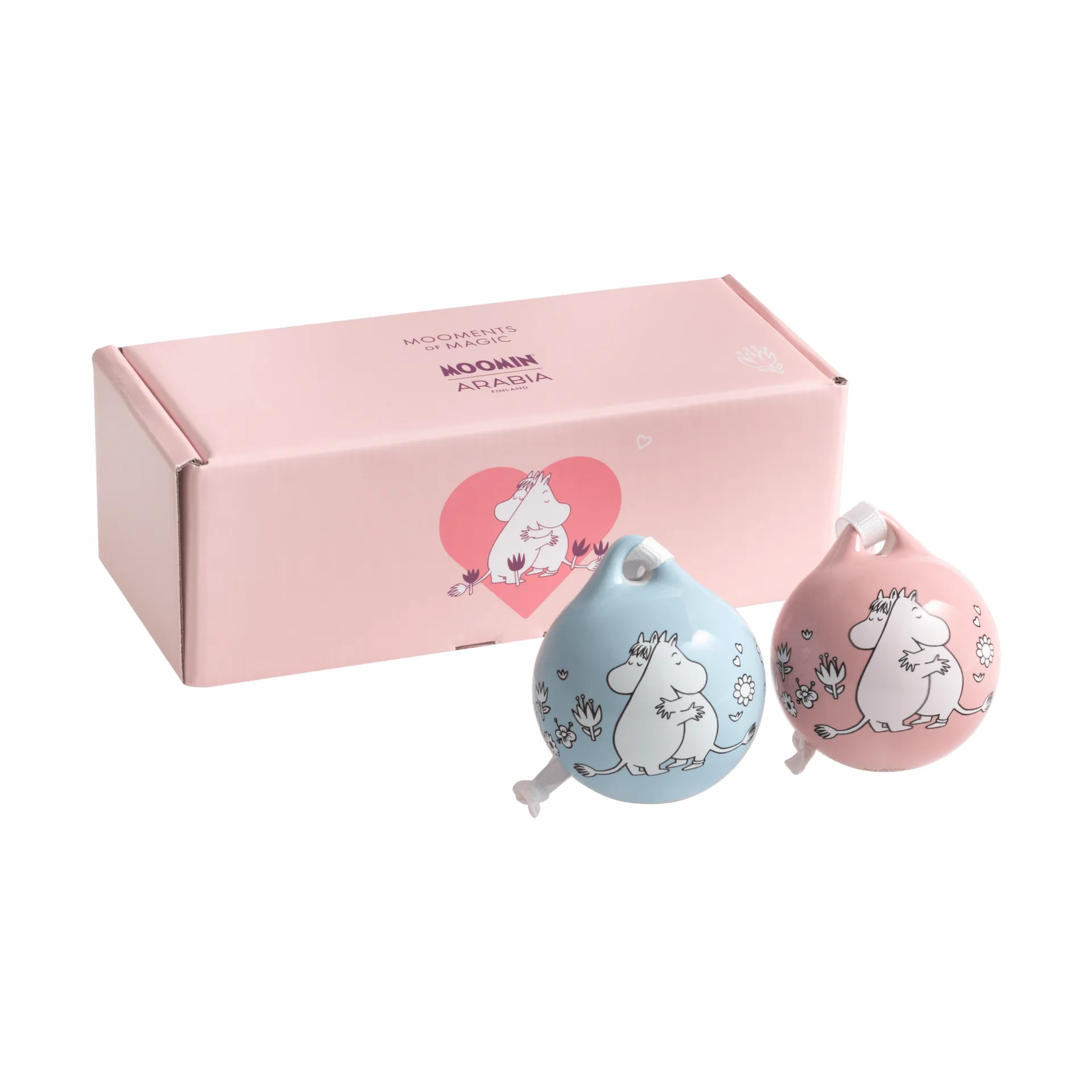 Kärlek Mumin kerstbal, Roze-blauw, 5 cm, 2-pack Moomin Arabia
