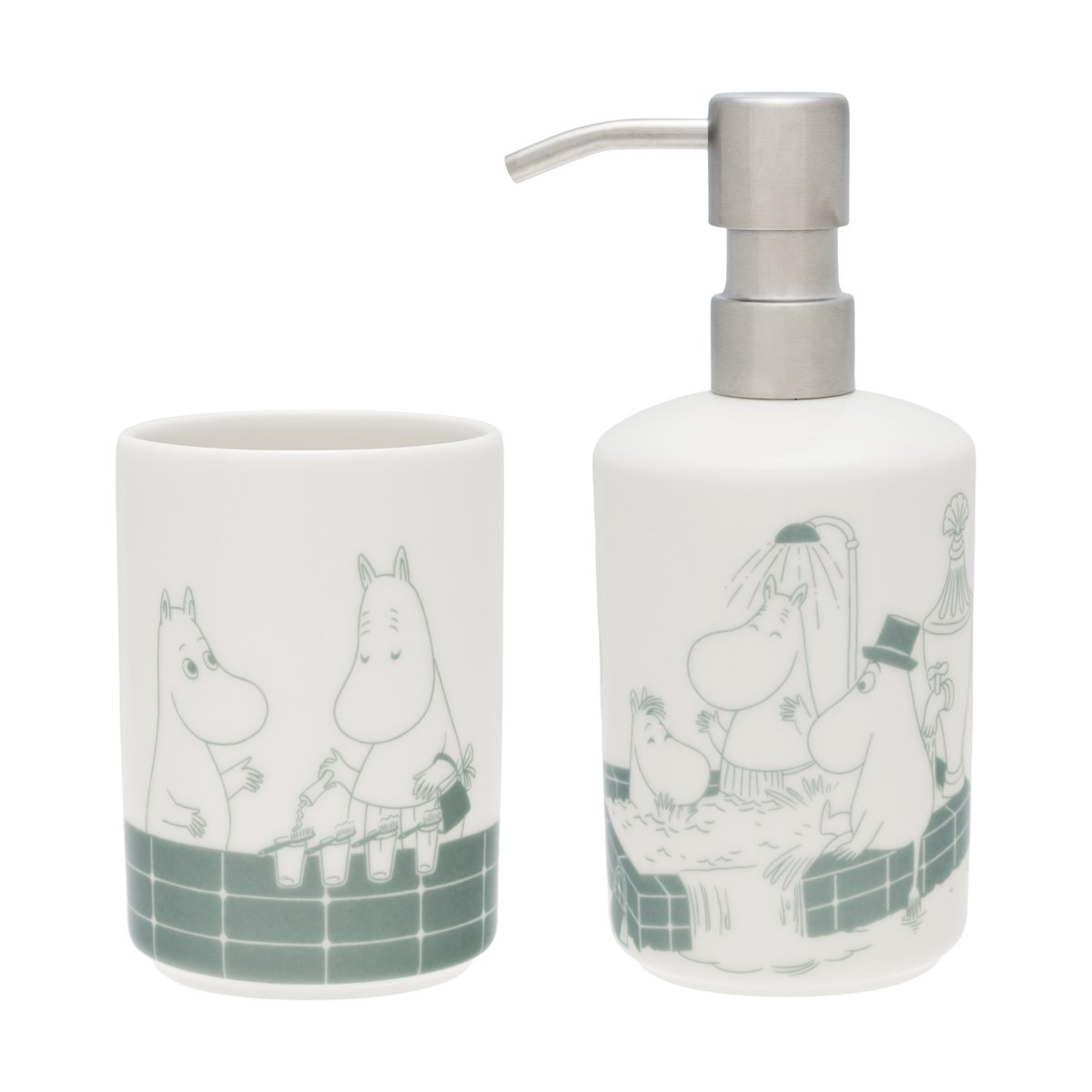 Moomin Arabia Moomin zeep en tandenborstelhouder Badstund groen-wit