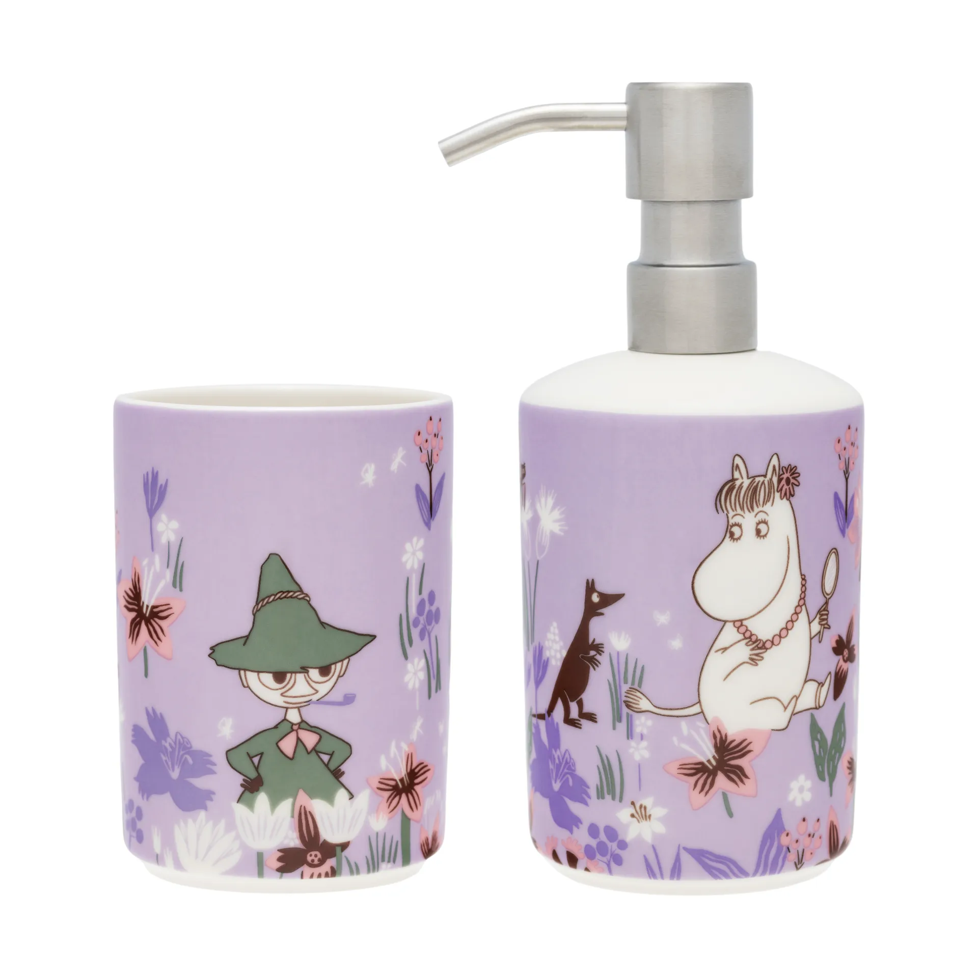 Moomin zeepdispenser en tandenborstelhouder, Bloementuin Moomin Arabia