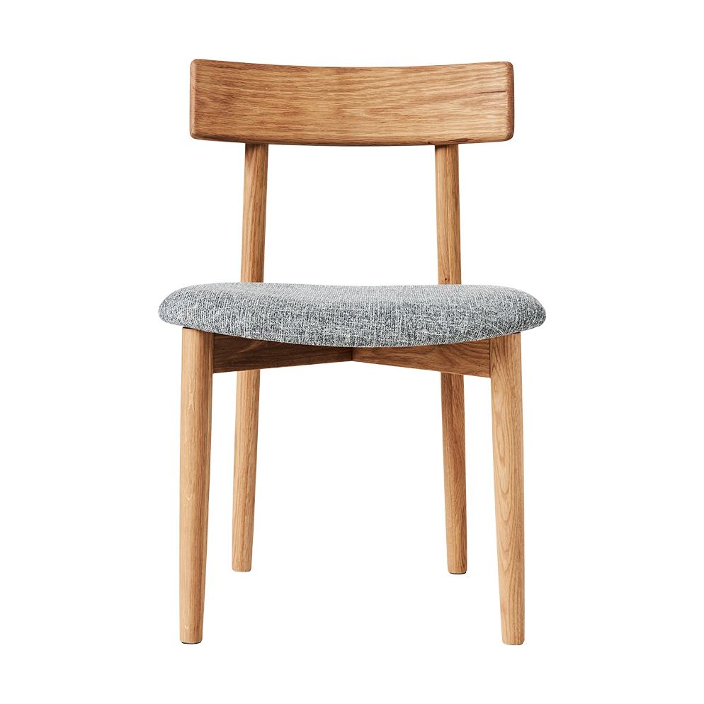 MUUBS Tetra stoel met beklede zitting Betonkleurige stof-natuurlijk geolied eiken