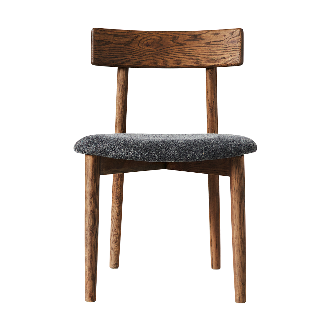 MUUBS Tetra stoel met beklede zitting Granietkleurige stof-eik met donkere kleur