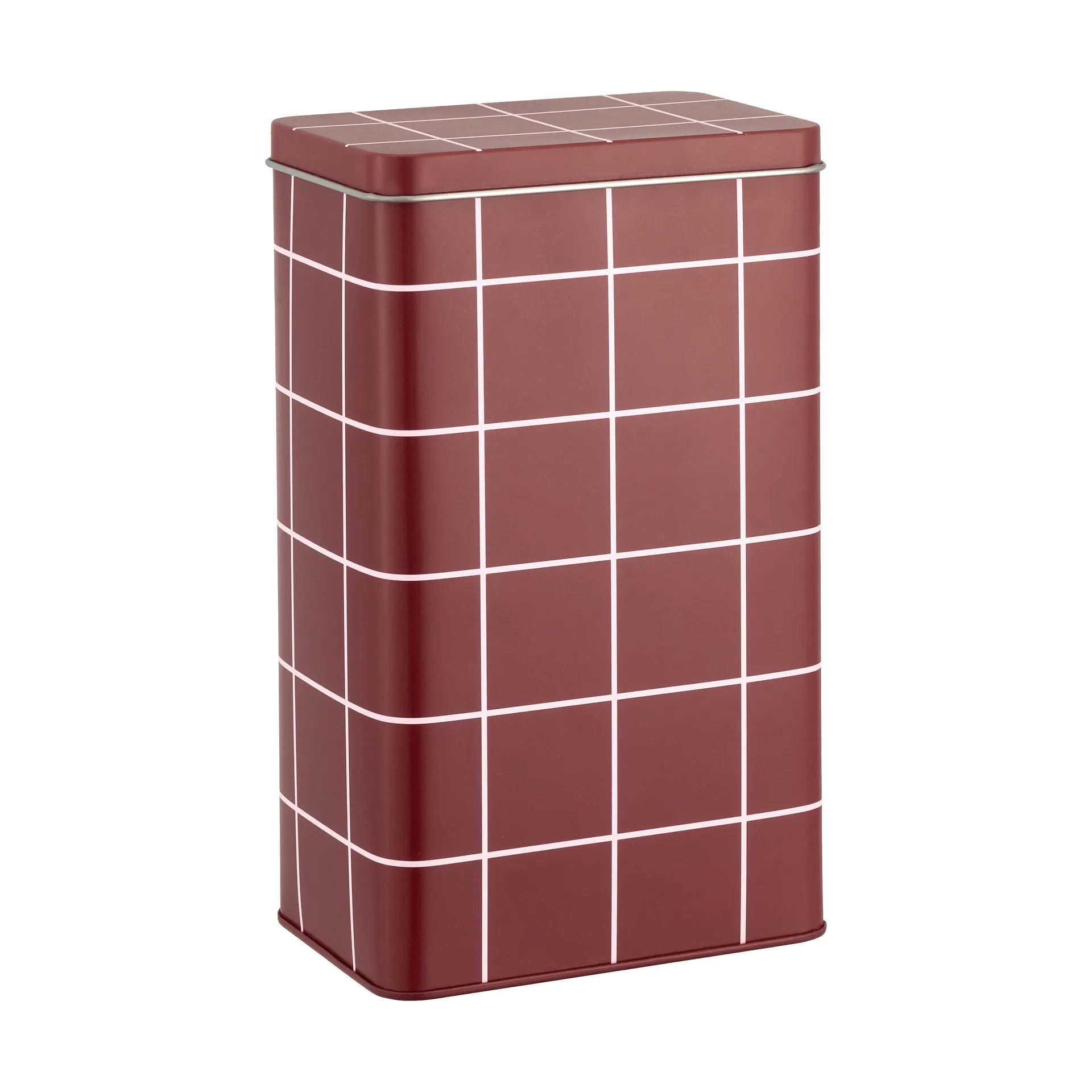 Checks & Stripes blikken koffiebus, Brown-pink, 12x8x20 cm Muurla