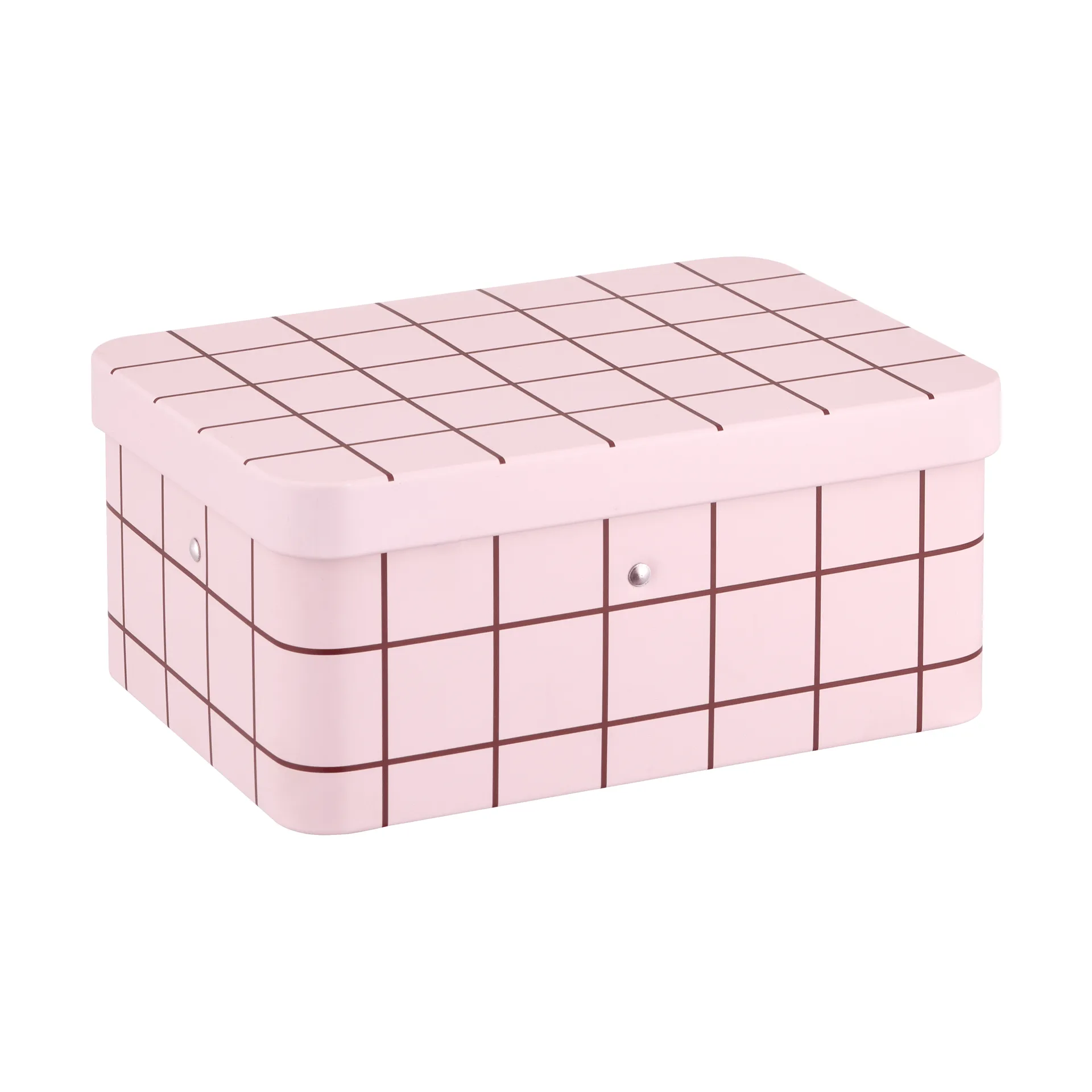 Checks & Stripes blikken theebus, Pink-brown, 17,5x13x7,5 cm Muurla