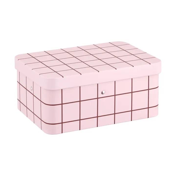 Checks & Stripes blikken theebus - Pink-brown, 17,5x13x7,5 cm - Muurla