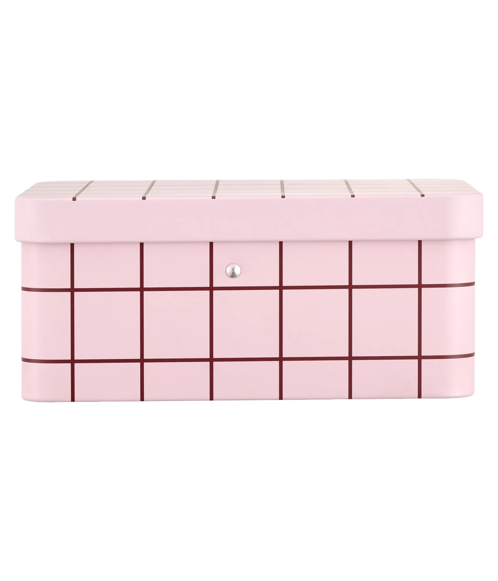 Checks & Stripes blikken theebus, Pink-brown, 17,5x13x7,5 cm Muurla