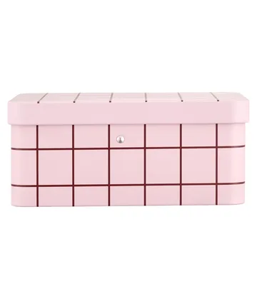 Checks & Stripes blikken theebus - Pink-brown, 17,5x13x7,5 cm - Muurla