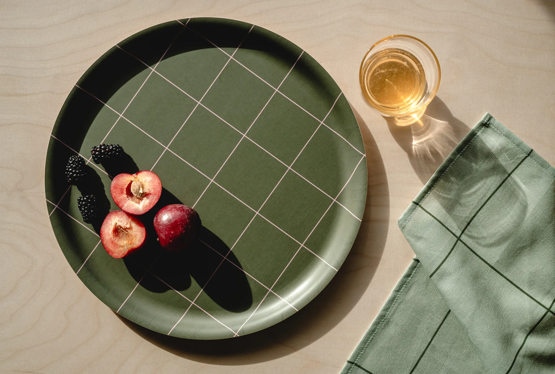 Checks & Stripes schaal Ø35 cm, Olijf Muurla