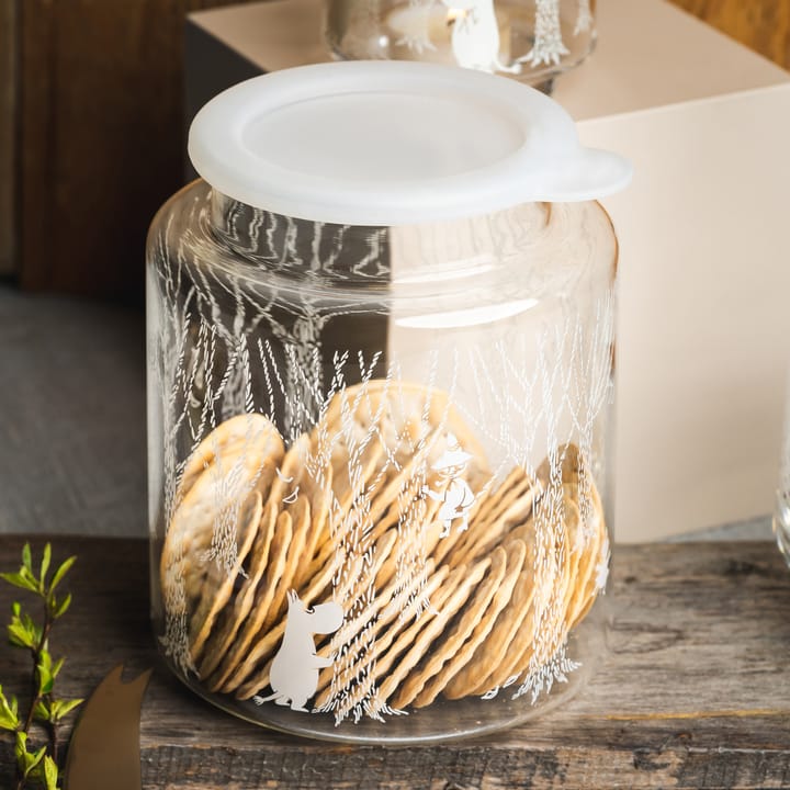 In the Woods glazen pot met siliconendeksel  17 cm, Helder-wit Muurla
